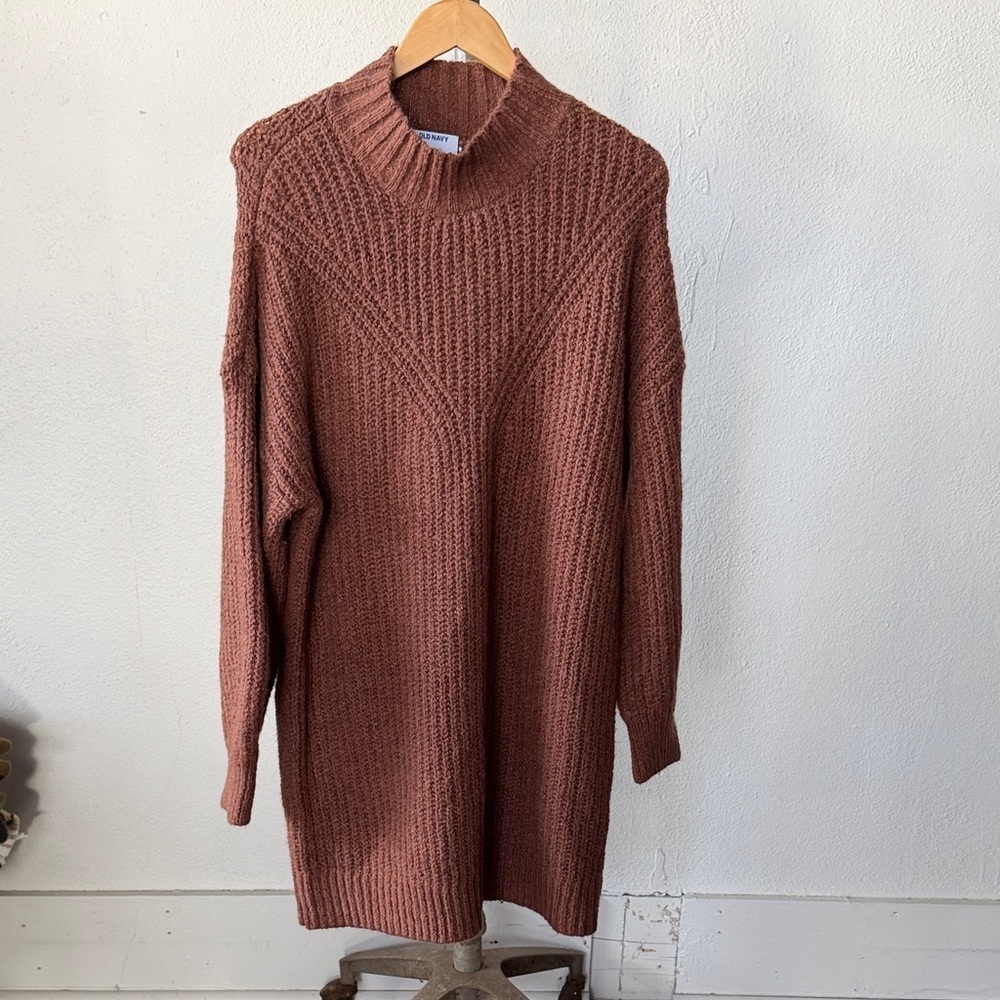 NWT Old Navy Long-Sleeve Relaxed Mock-Neck Mini Sweater Shift Dress Large - Picture 2 of 5
